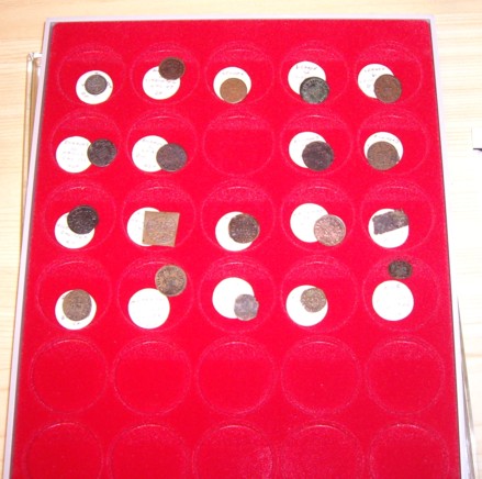 Some of the farthings Tim brought to illustrate the talk